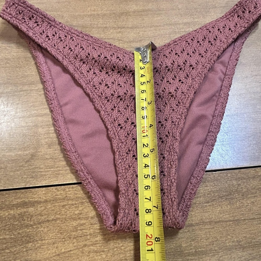 Hollister Bikini Swimsuit Set Womens XS/S Mauve Crochet Triangle Tie Lined Beach - Picture 7 of 9